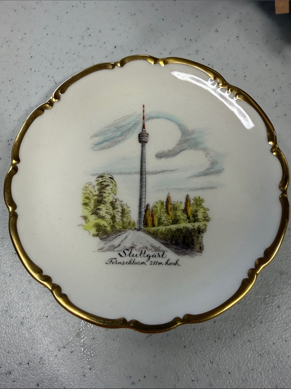 Stuttgart Souvenir Decorative Plate with Gold Trim